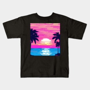 Pink sunset on the beach 2 Kids T-Shirt